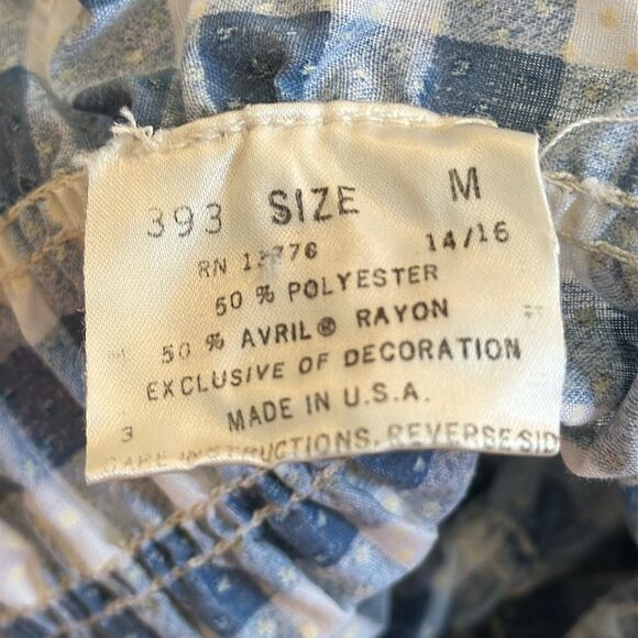 Vintage 70s Teen Girl Blue and White Gingham Halter Smocked Bodice Maxi Dress - Picture 7 of 8